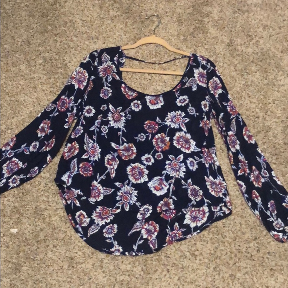 Navy floral cut out shirt